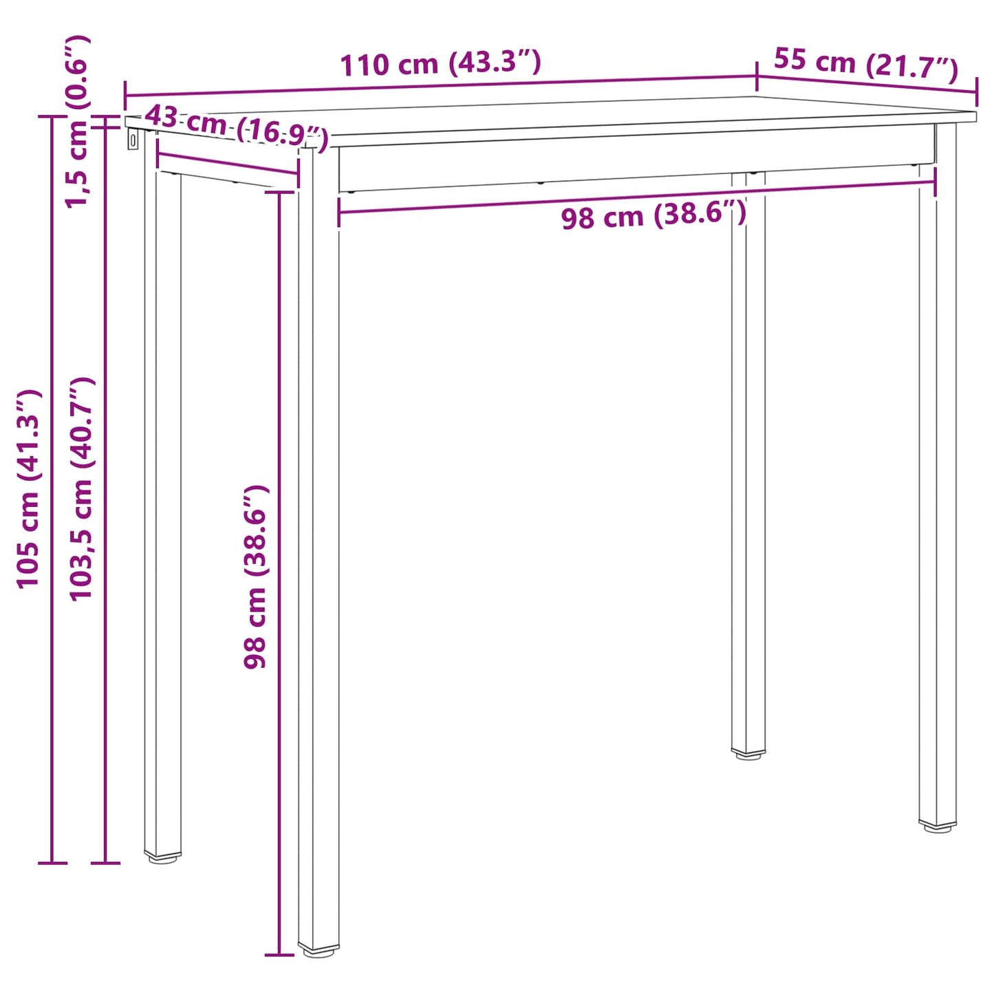 Bar Table Natural 110 x 55 x 105 cm Solid Pine Wood