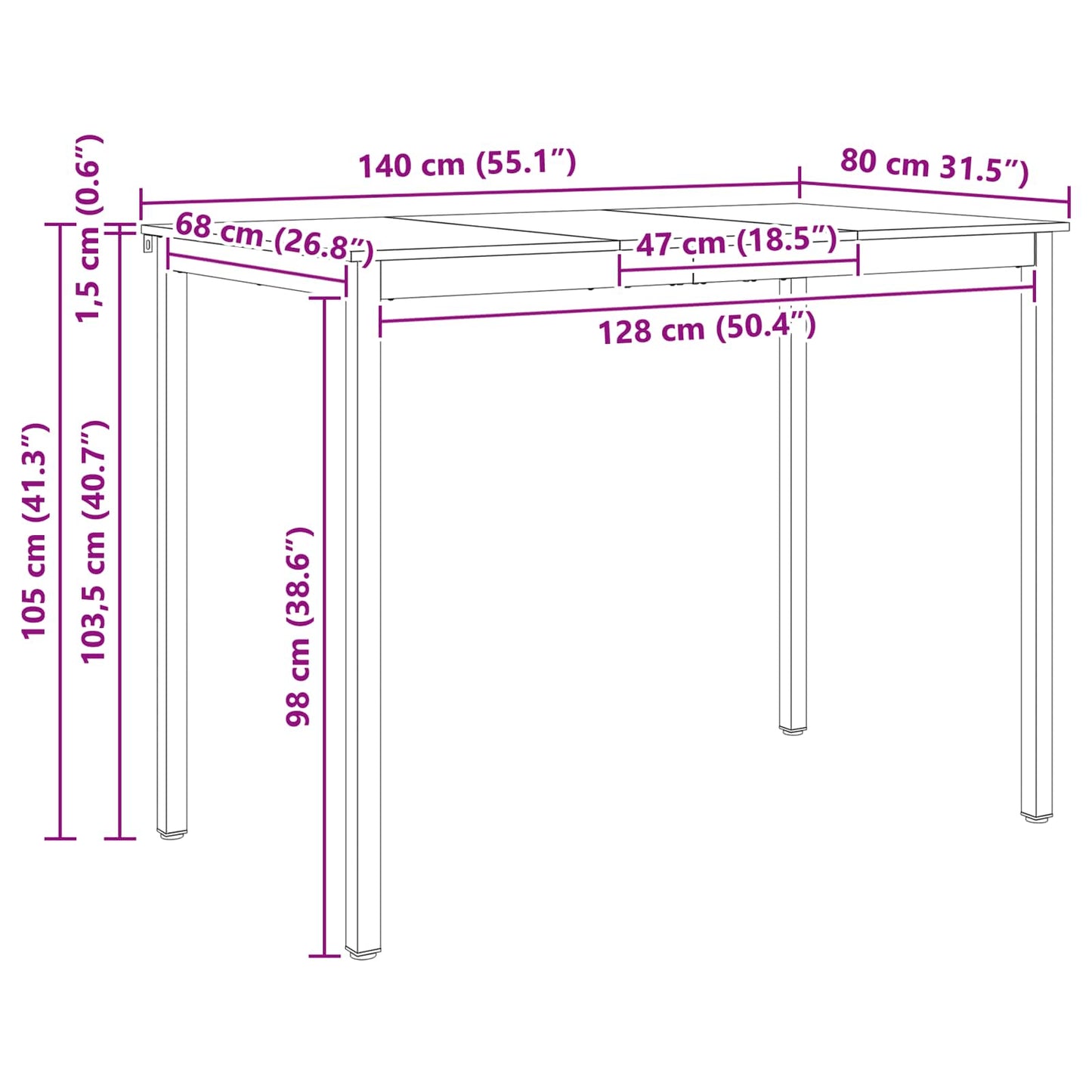 Bar Table White 140 x 80 x 105 cm Solid Pine Wood