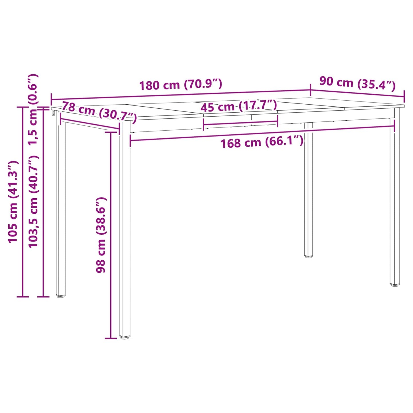 Bar Table Natural 180 x 90 x 105 cm Solid Pine Wood