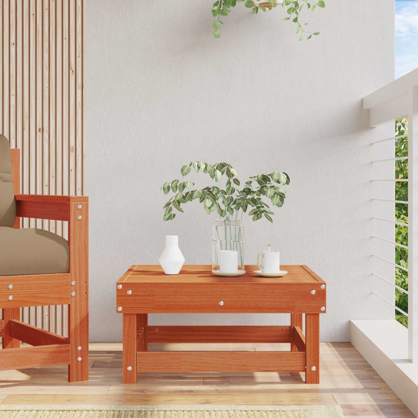 Garden Footrest Solid Pine Wood Wax Brown 61 x 60.5 x 30 cm