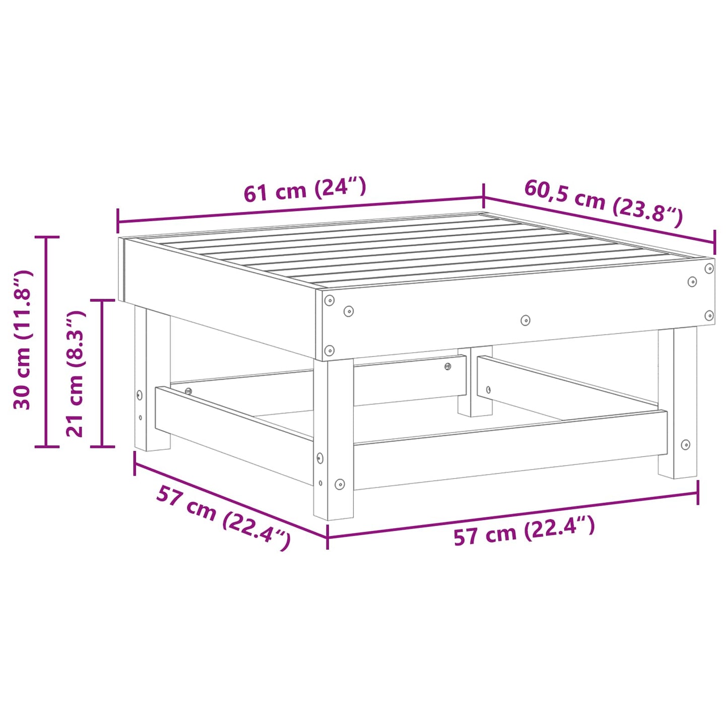Garden Footrest Solid Pine Wood Wax Brown 61 x 60.5 x 30 cm