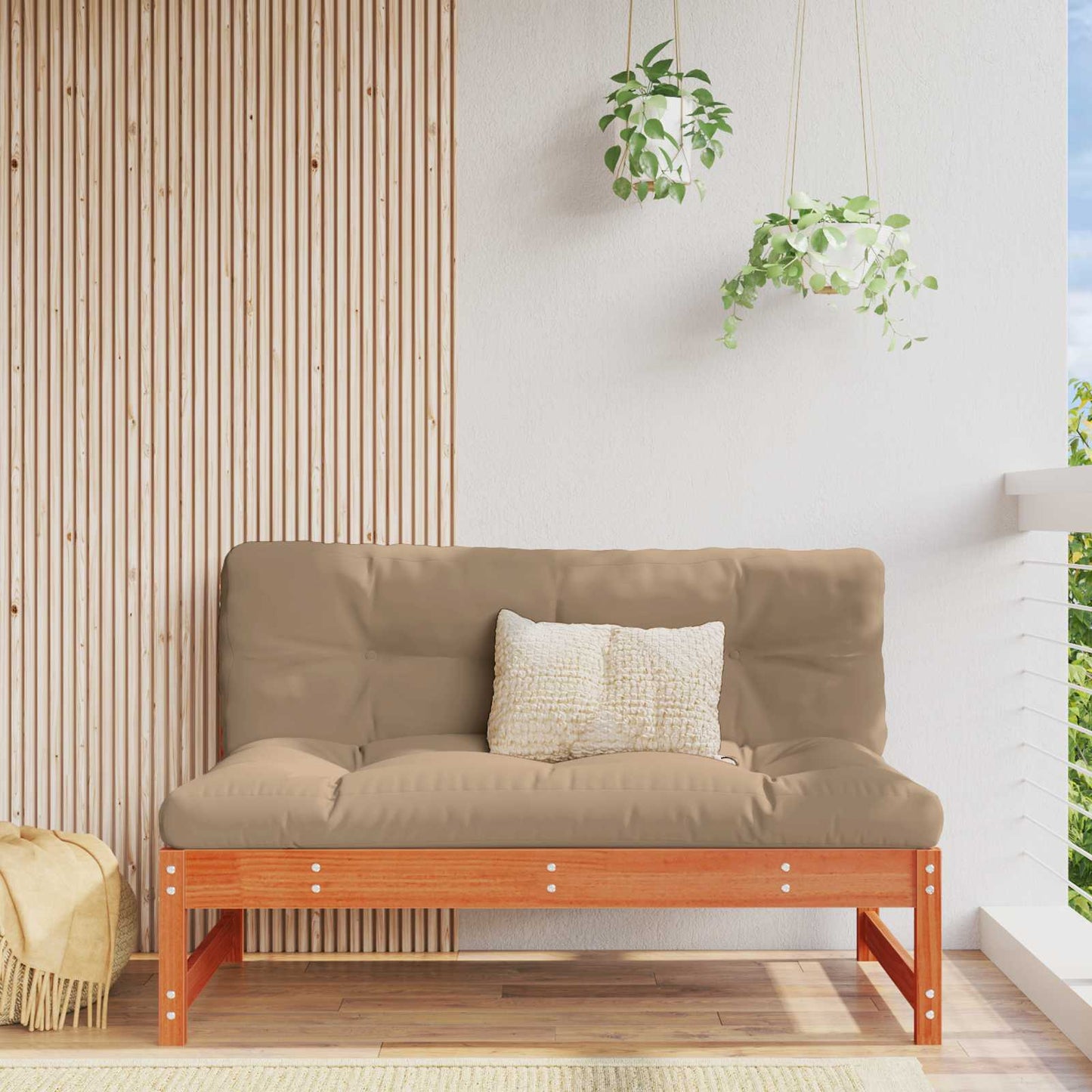 Garden Middle Sofa Solid Pine Wood Wax Brown 120 x 84 x 70 cm