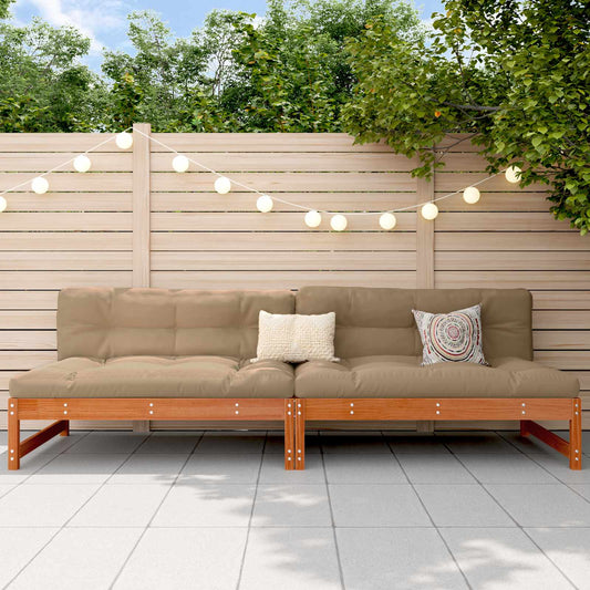 Garden Middle Sofa Solid Pine Wood Wax Brown 240 x 84 x 70 cm