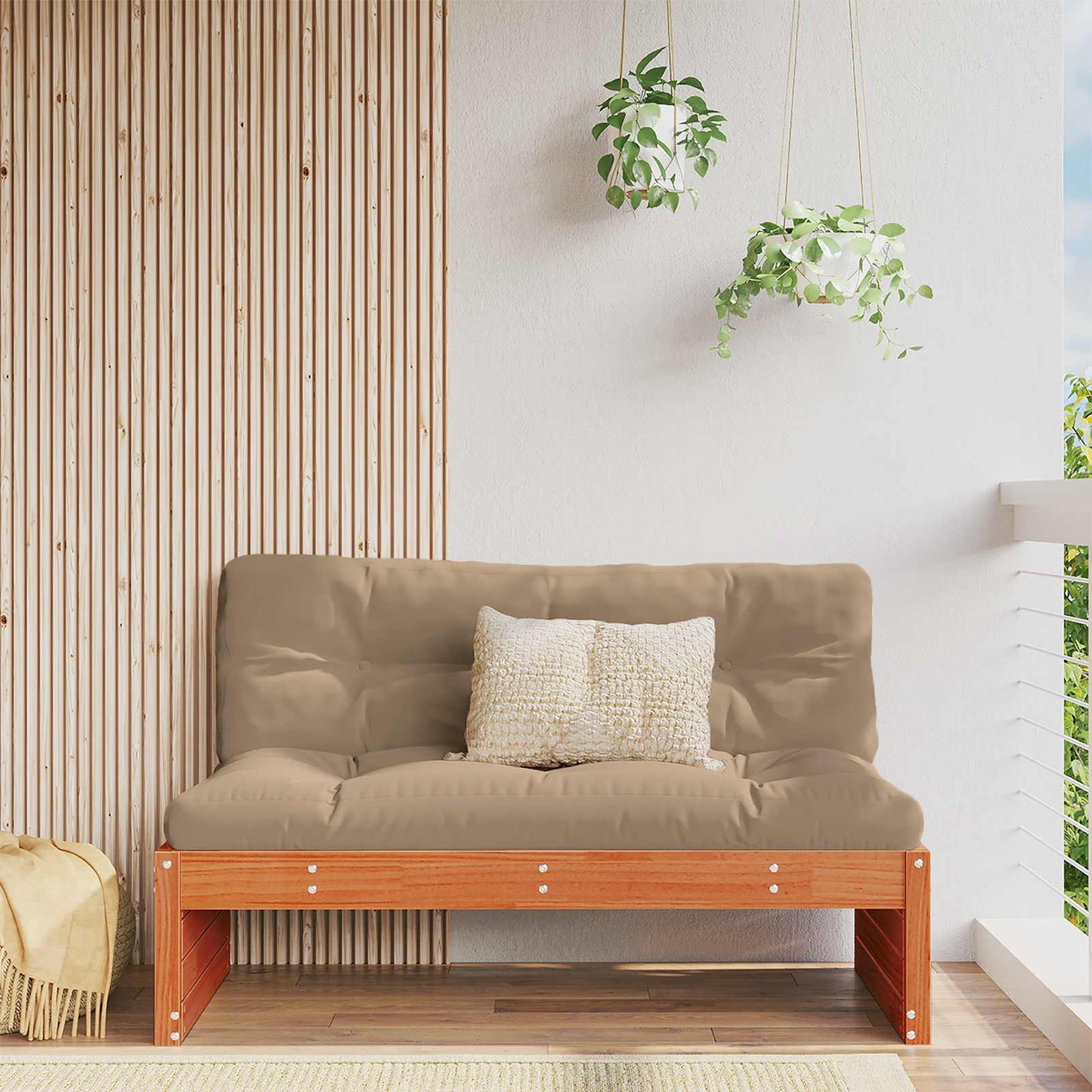 Garden Middle Sofa Solid Pine Wood Wax Brown 120 x 95 x 69 cm