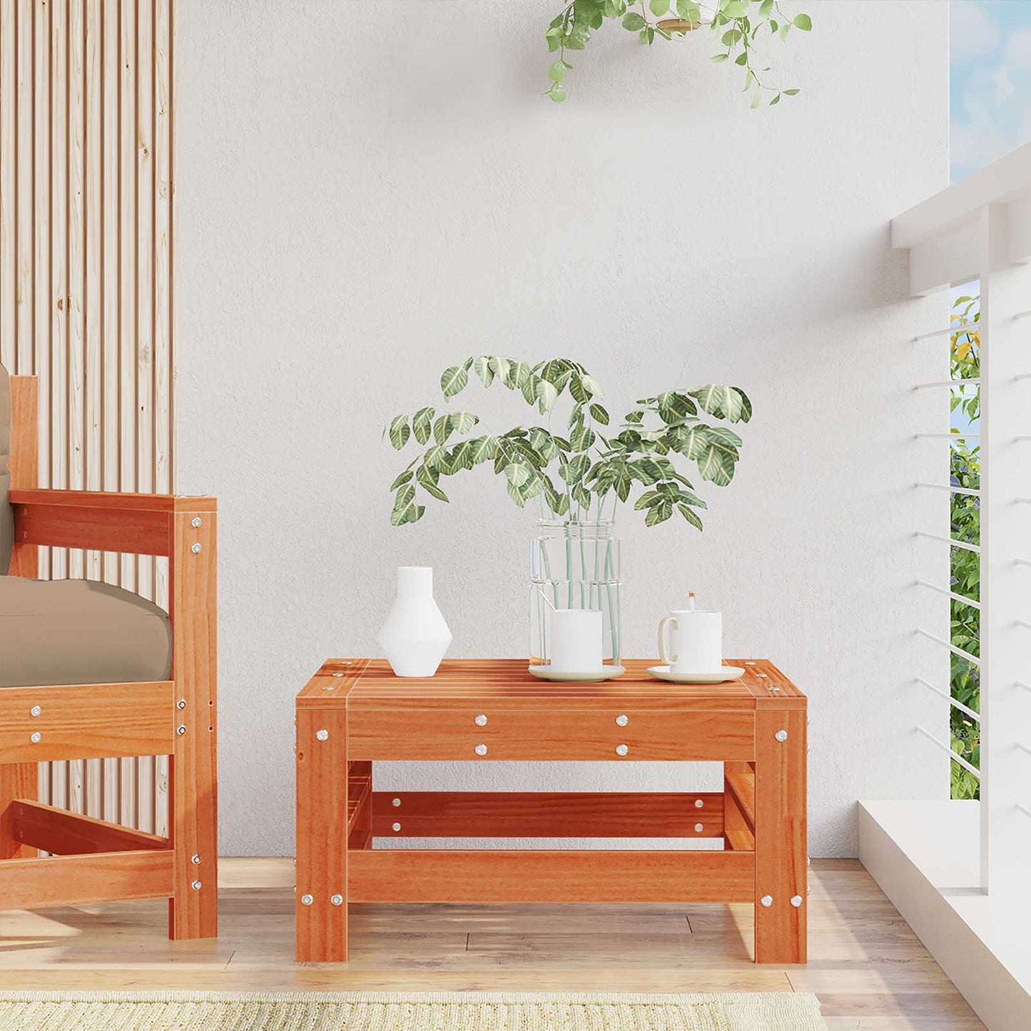 Garden Footrest Solid Pine Wood Wax Brown Pine