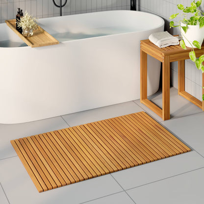 Bath Mat Folding Brown 100 x 60 cm Solid Acacia Wood