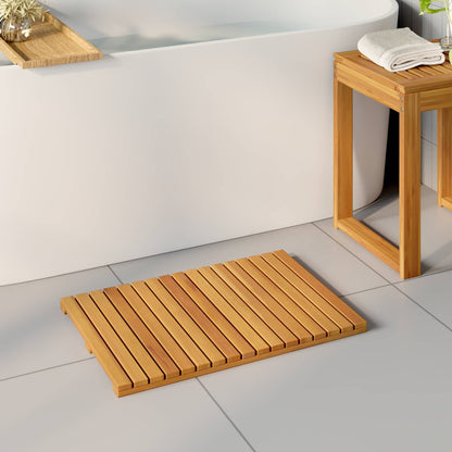 Bath Mat Plain Brown 60 x 40 cm Wood