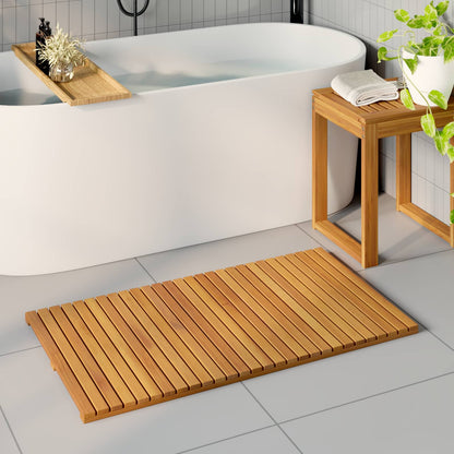 Bath Mat Plain Brown 100 x 55 cm Wood