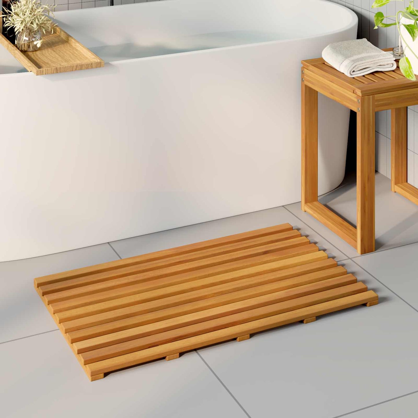 Bath Mat Plain Brown 80 x 48 x 2.5 cm Wood
