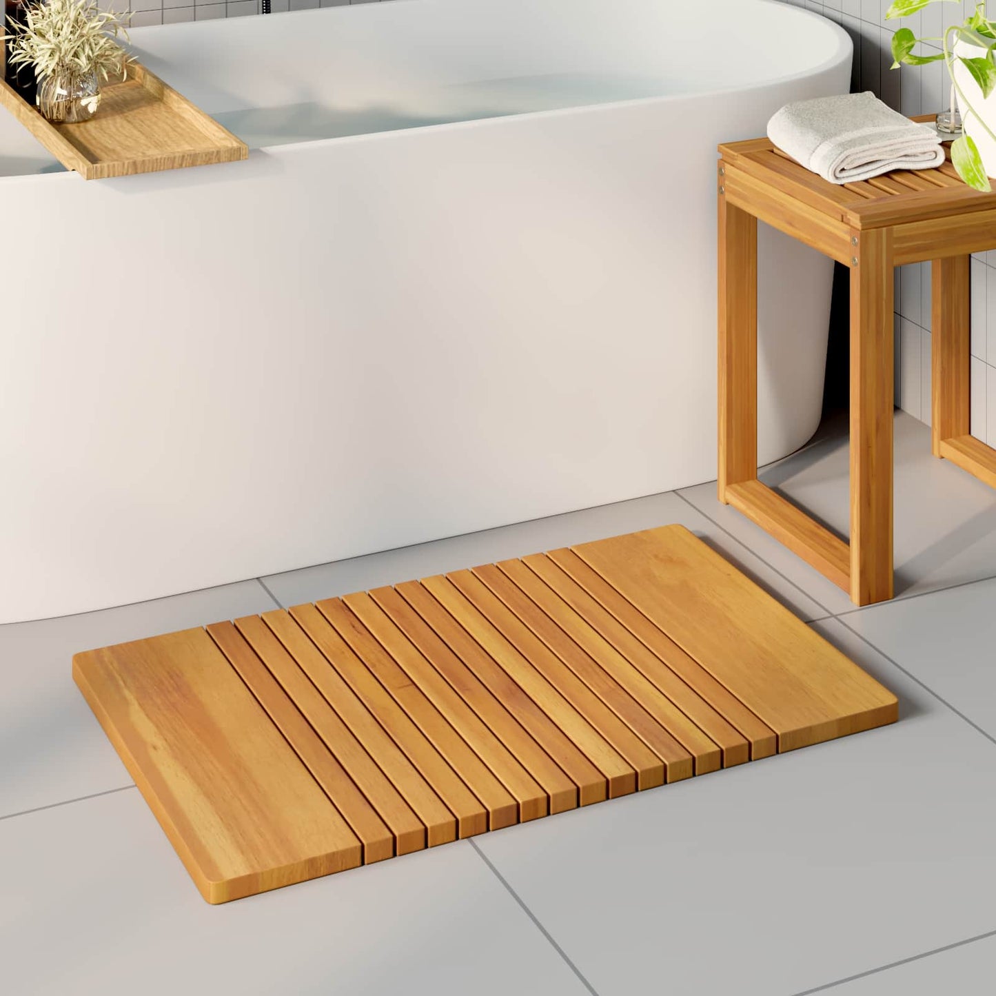 Bath Mat Plain Brown 81 x 50 cm Wood