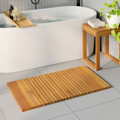 Bath Mat Plain Brown 100 x 55 cm Wood