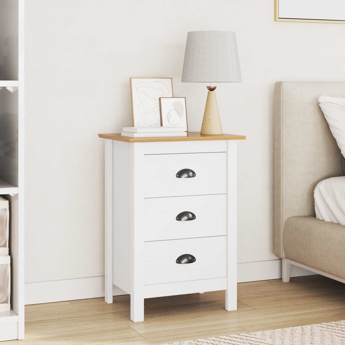Bedside Cabinet White and Honey Brown 46 x 35 x 65 cm