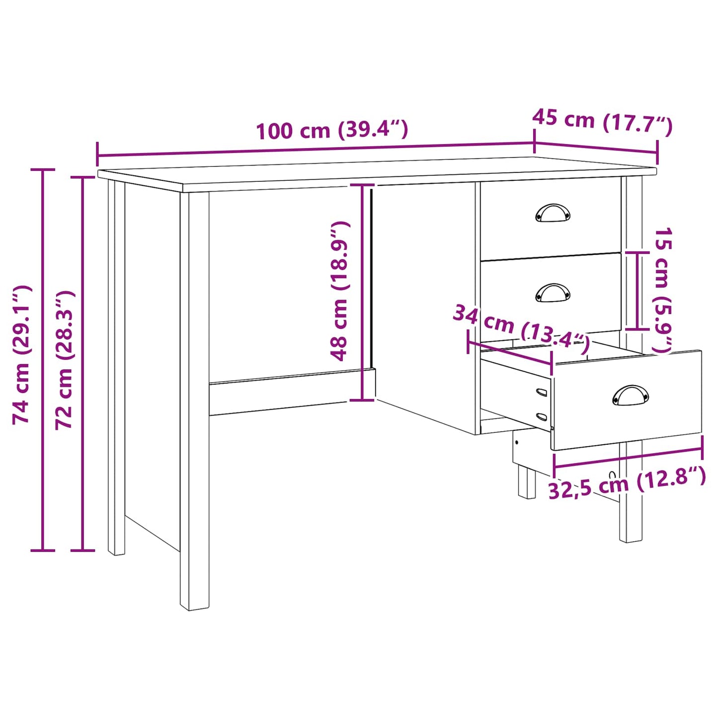 Desk with Drawers with Drawer HILL Honey Brown 100 x 45 x 74 cm