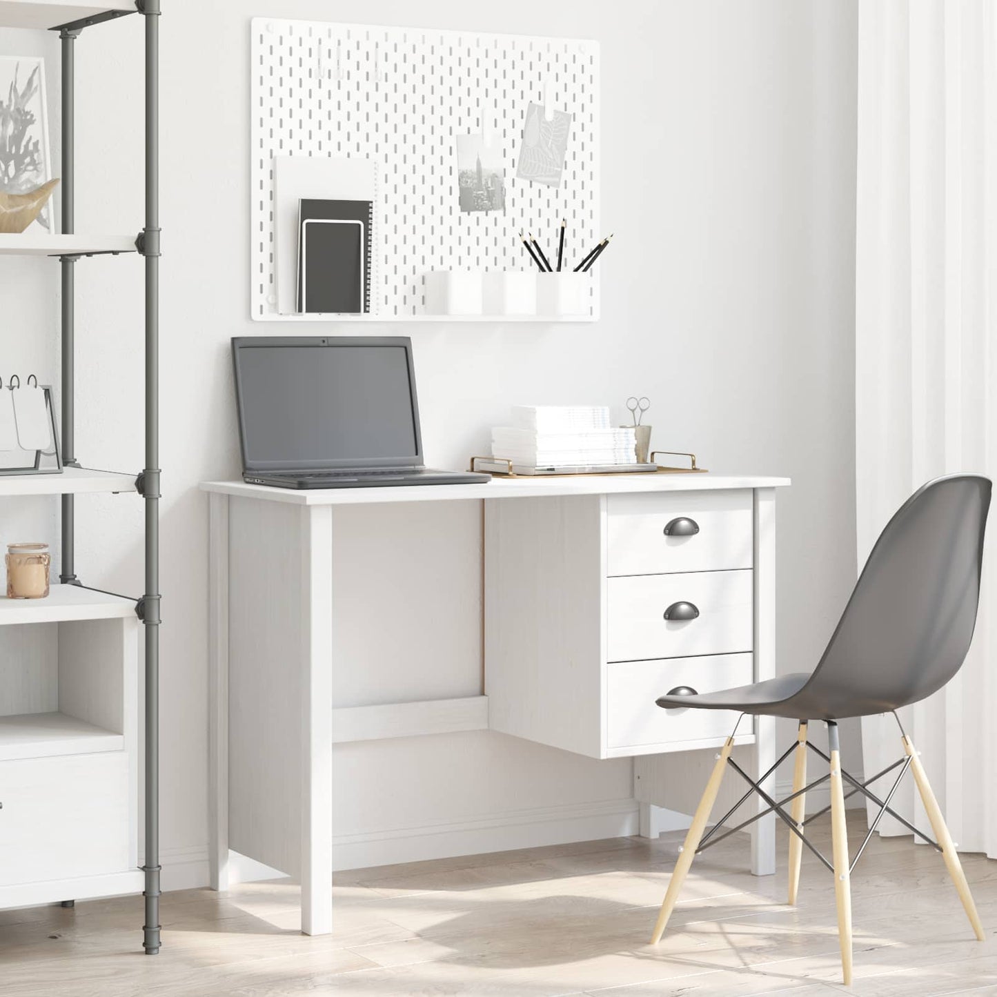 Desk with Drawers HILL White 100 x 45 x 74 cm Solid Pine Wood