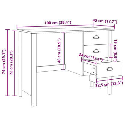Desk with Drawers HILL White 100 x 45 x 74 cm Solid Pine Wood