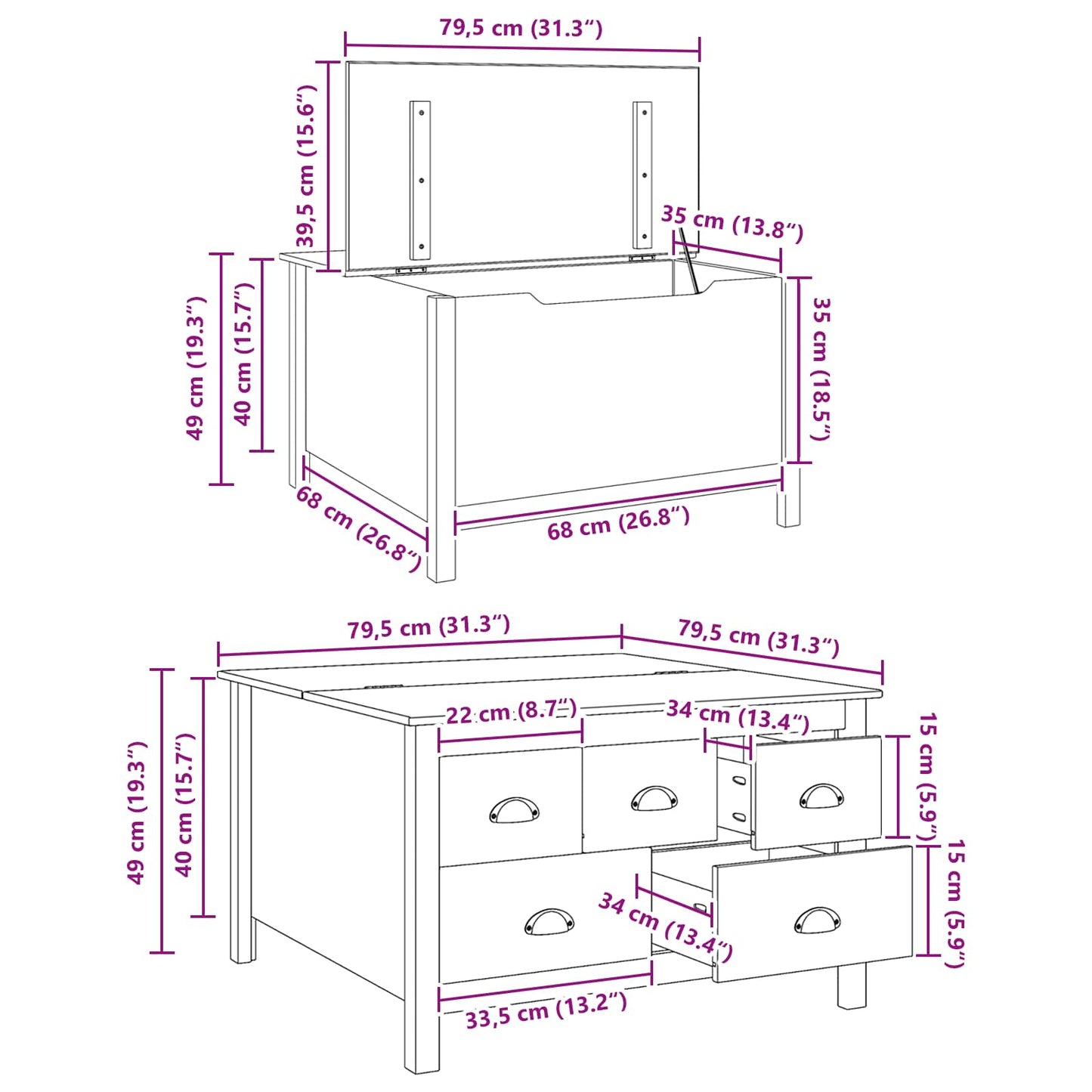 Coffee Table with Drawer HILL Honey Brown 79.5 x 79.5 x 49 cm