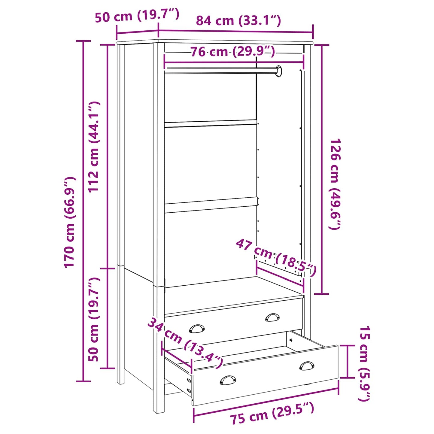 Wardrobe Honey Brown 84 x 50 x 170 cm Solid Pine Wood