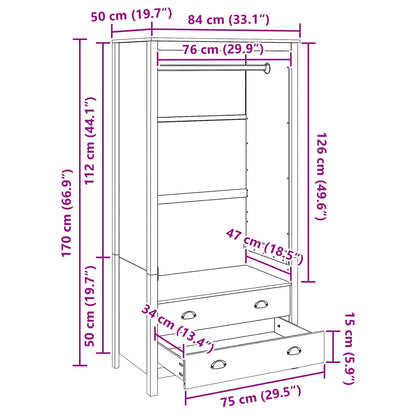 Wardrobe Honey Brown 84 x 50 x 170 cm Solid Pine Wood