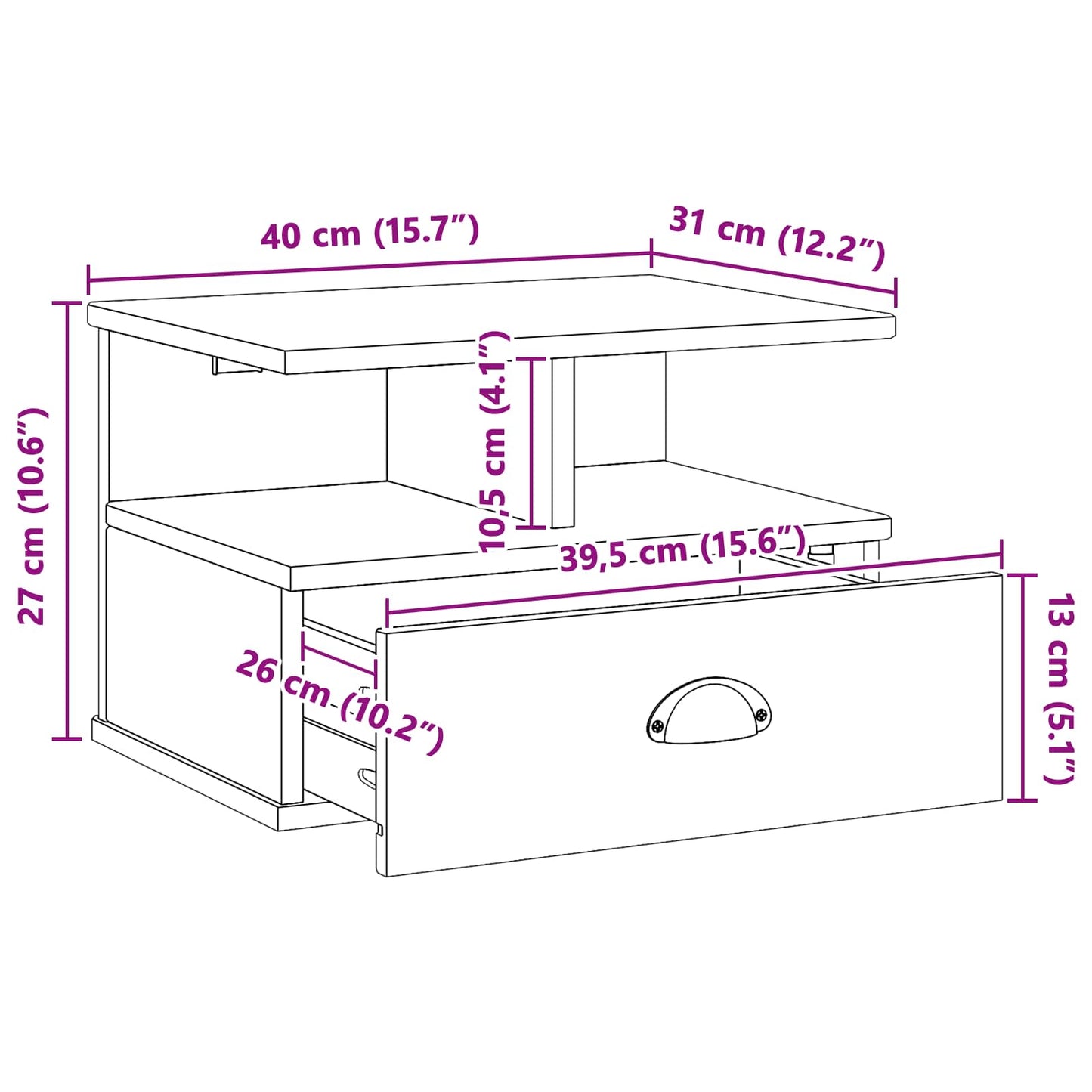 Bedside Cabinet White 40 x 31 x 27 cm Solid Pine Wood