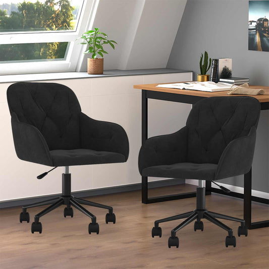 Dining Chair with Wheel 2 pcs Black 55 x 59.5 x 77 cm Velvet