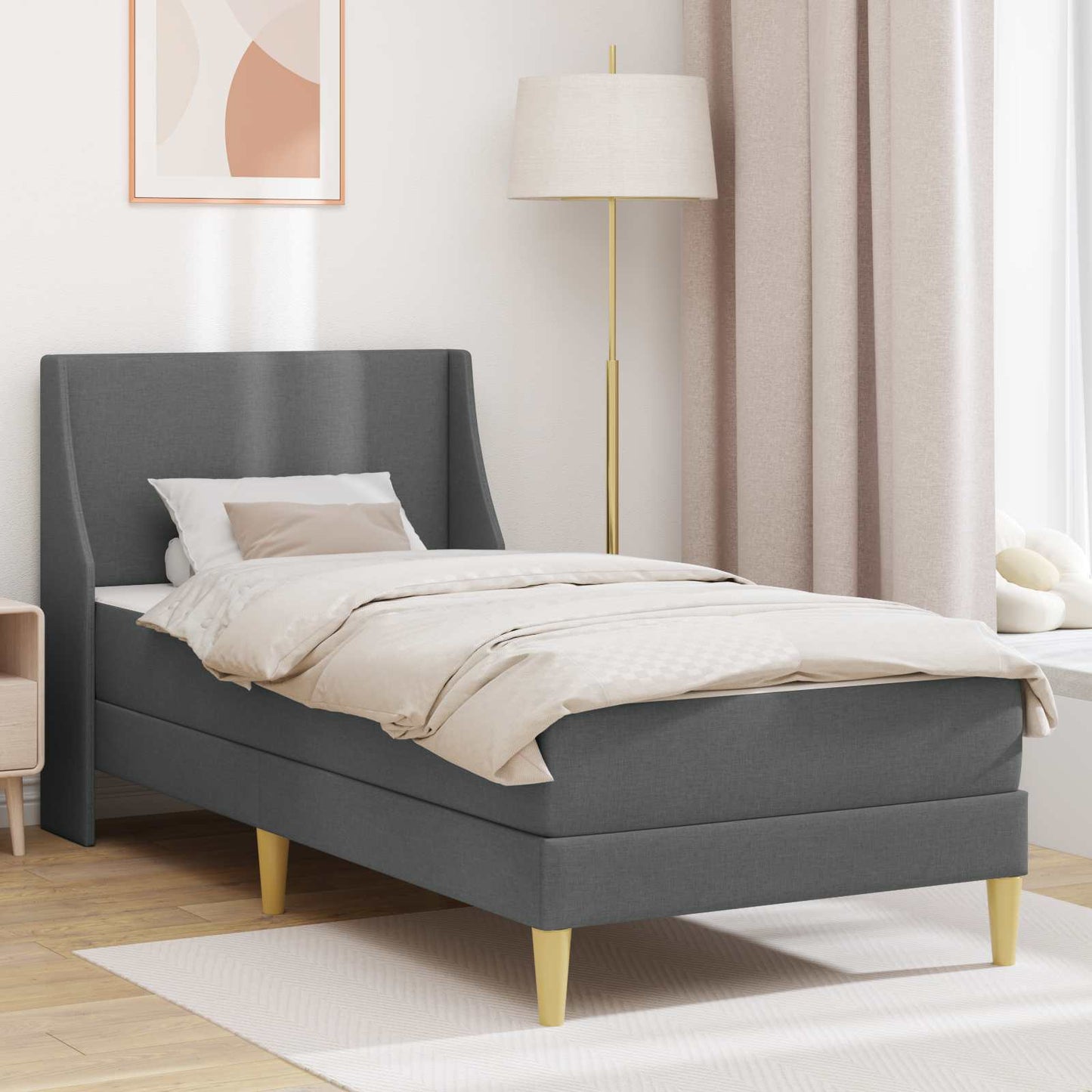 Bed Frame with Mattress Dark Grey 90 x 190 cm Fabric