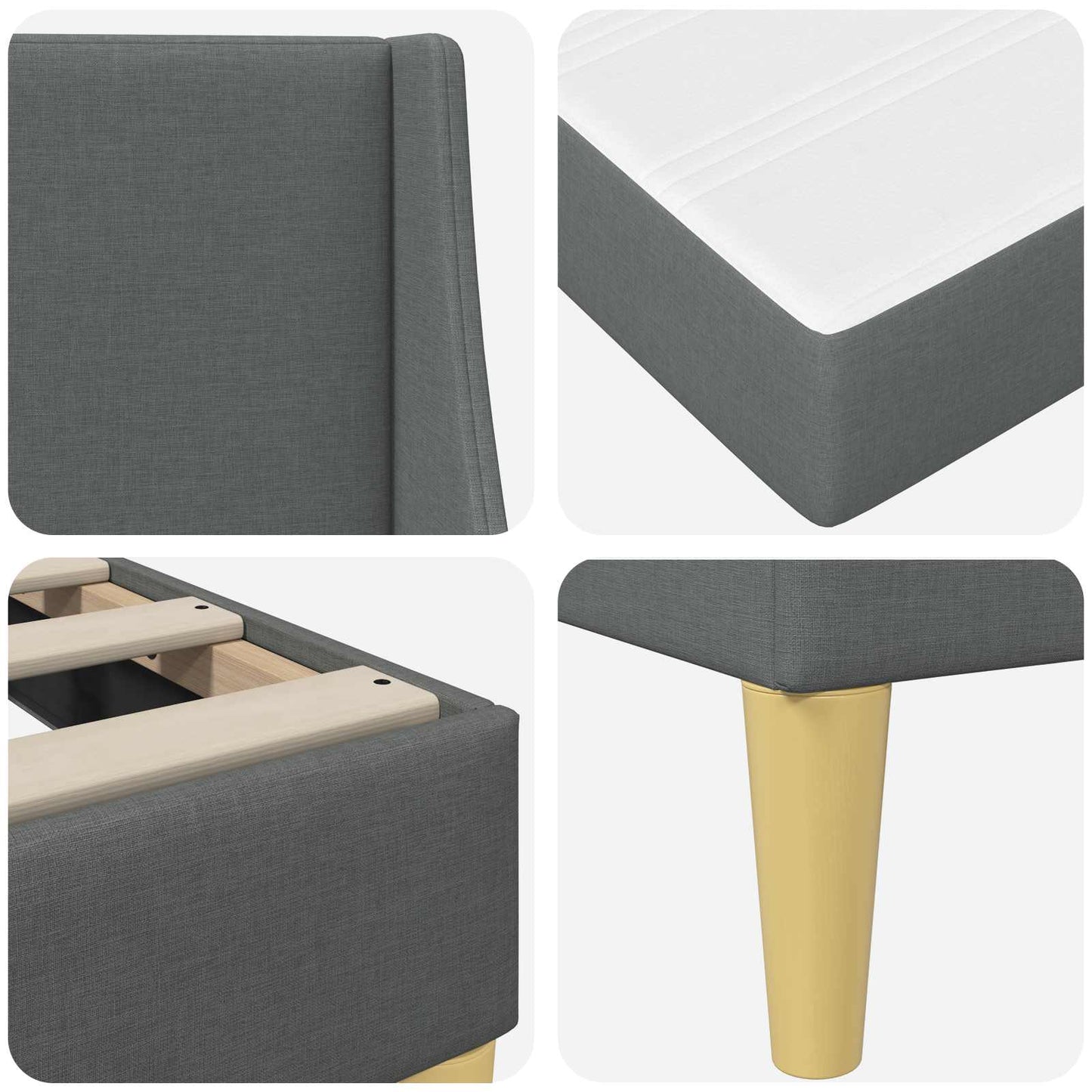 Bed Frame with Mattress Dark Grey 180 x 200 cm Fabric