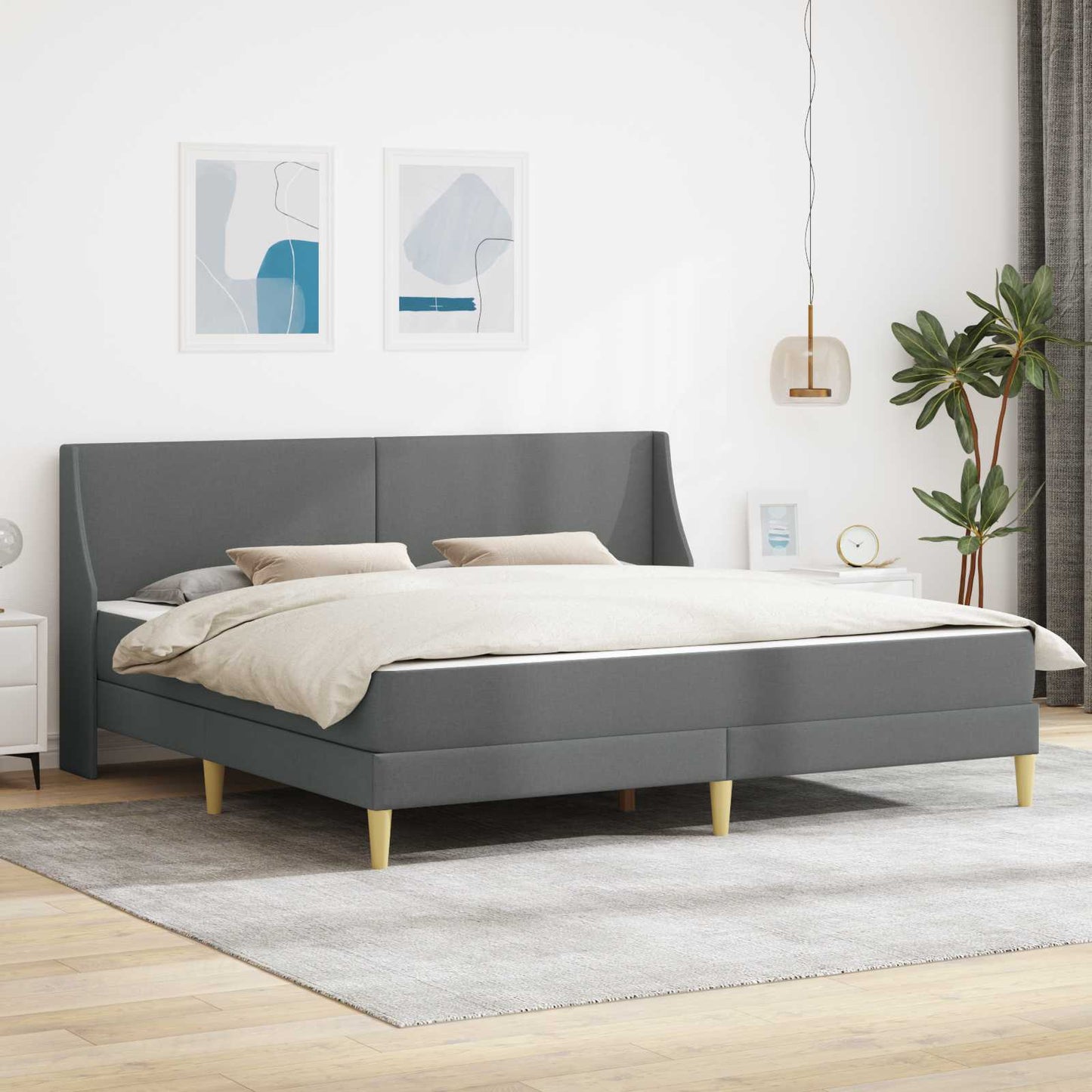 Bed Frame with Mattress Dark Grey 180 x 200 cm Fabric