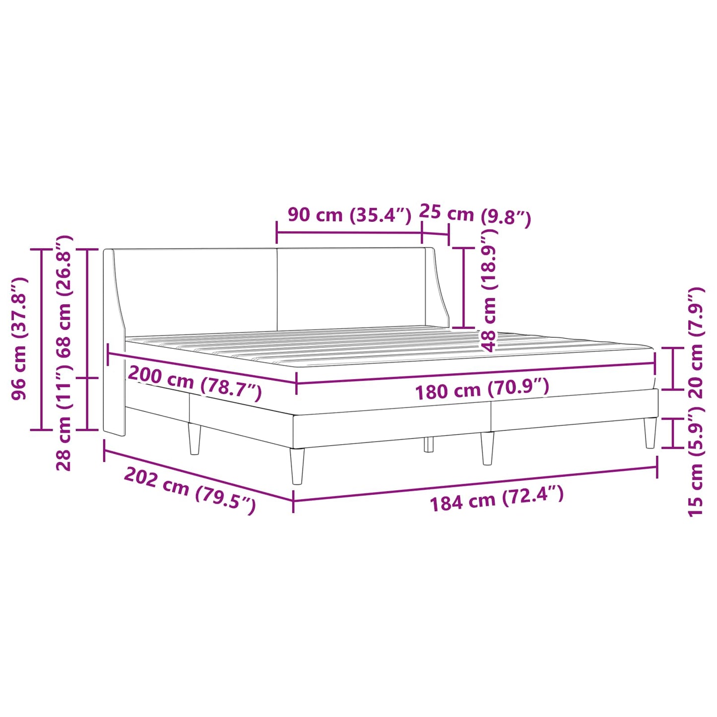 Bed Frame with Mattress Dark Grey 180 x 200 cm Fabric