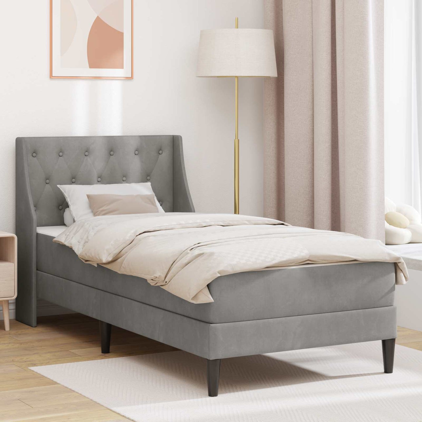 Bed Frame with Mattress Light Grey 90 x 190 cm Velvet
