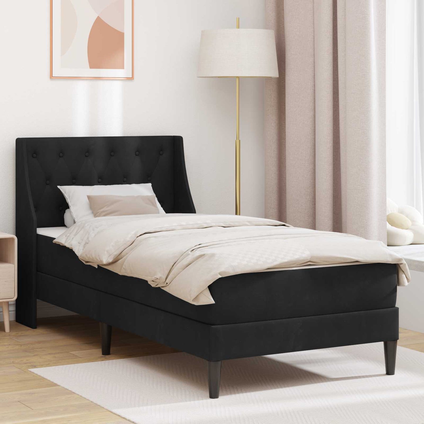 Bed Frame with Mattress with Headboard Black 90 x 190 cm Velvet