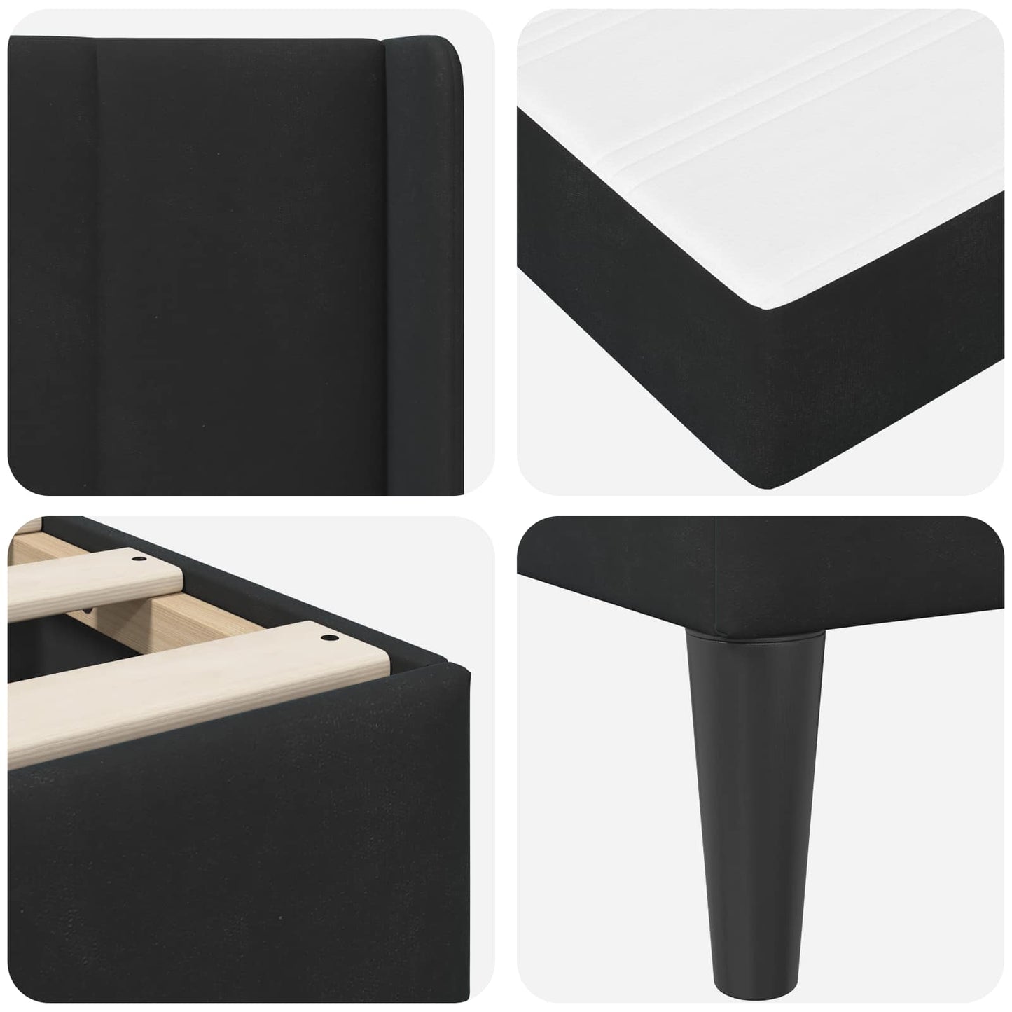 Bed Frame with Mattress with Headboard Black 90 x 190 cm Velvet