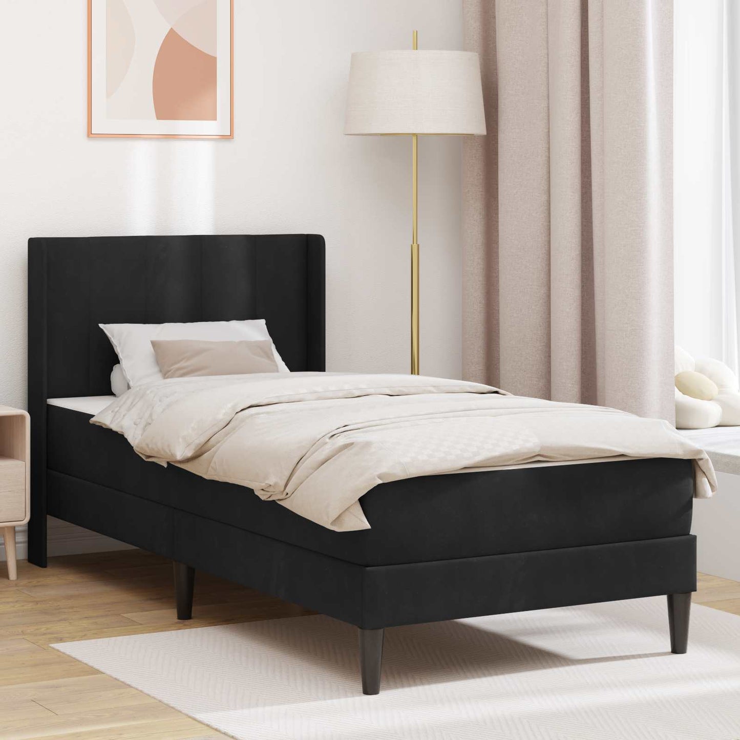 Bed Frame with Mattress with Headboard Black 90 x 190 cm Velvet