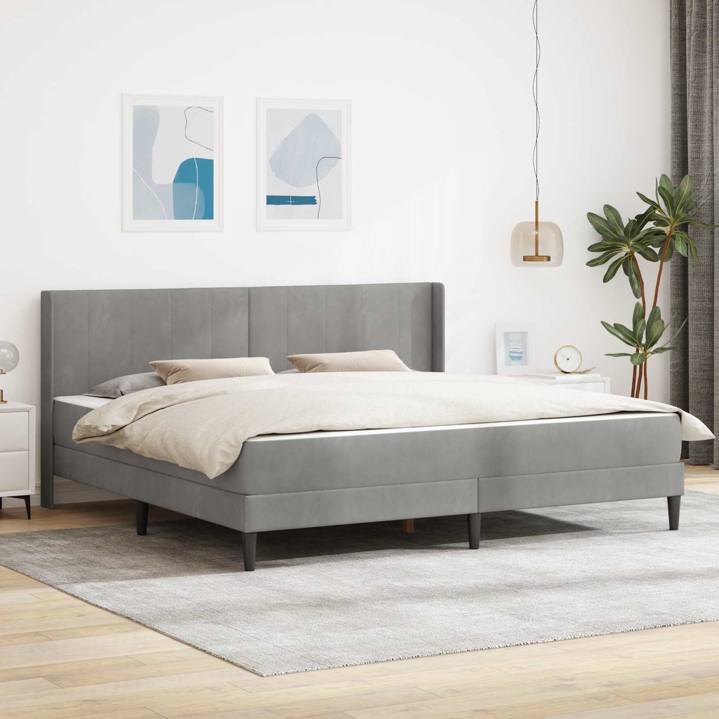 Bed Frame with Mattress Light Grey 180 x 200 cm Velvet