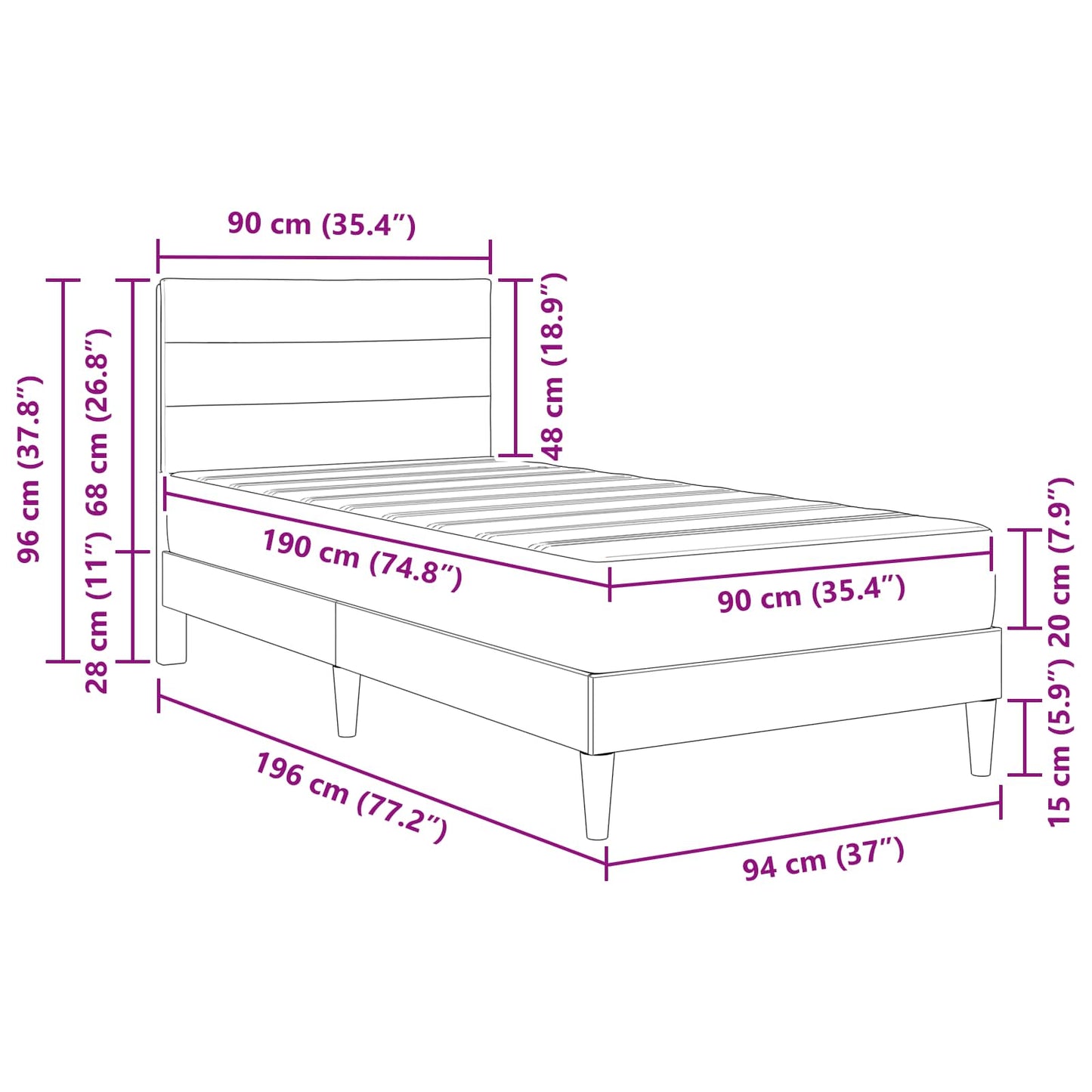 Bed Frame with Mattress Light Grey 90 x 190 cm Fabric