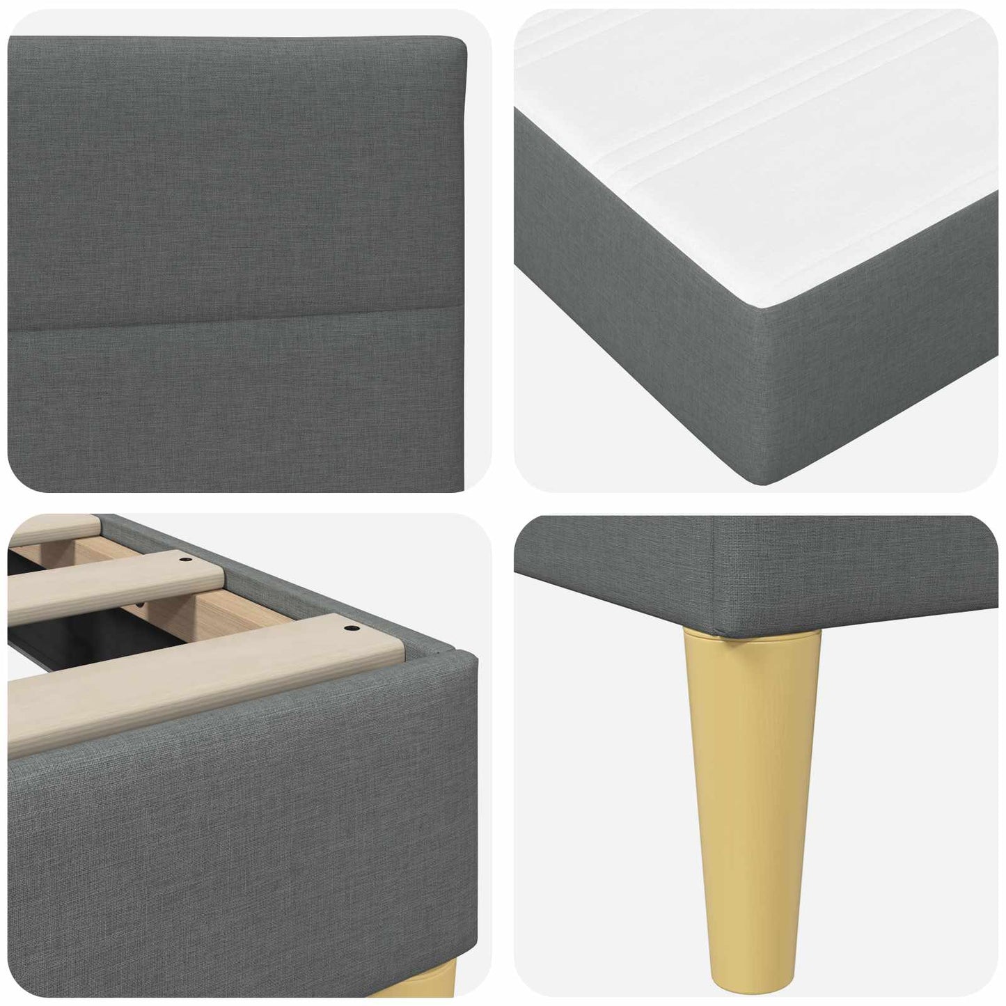 Bed Frame with Mattress Dark Grey 90 x 190 cm Fabric