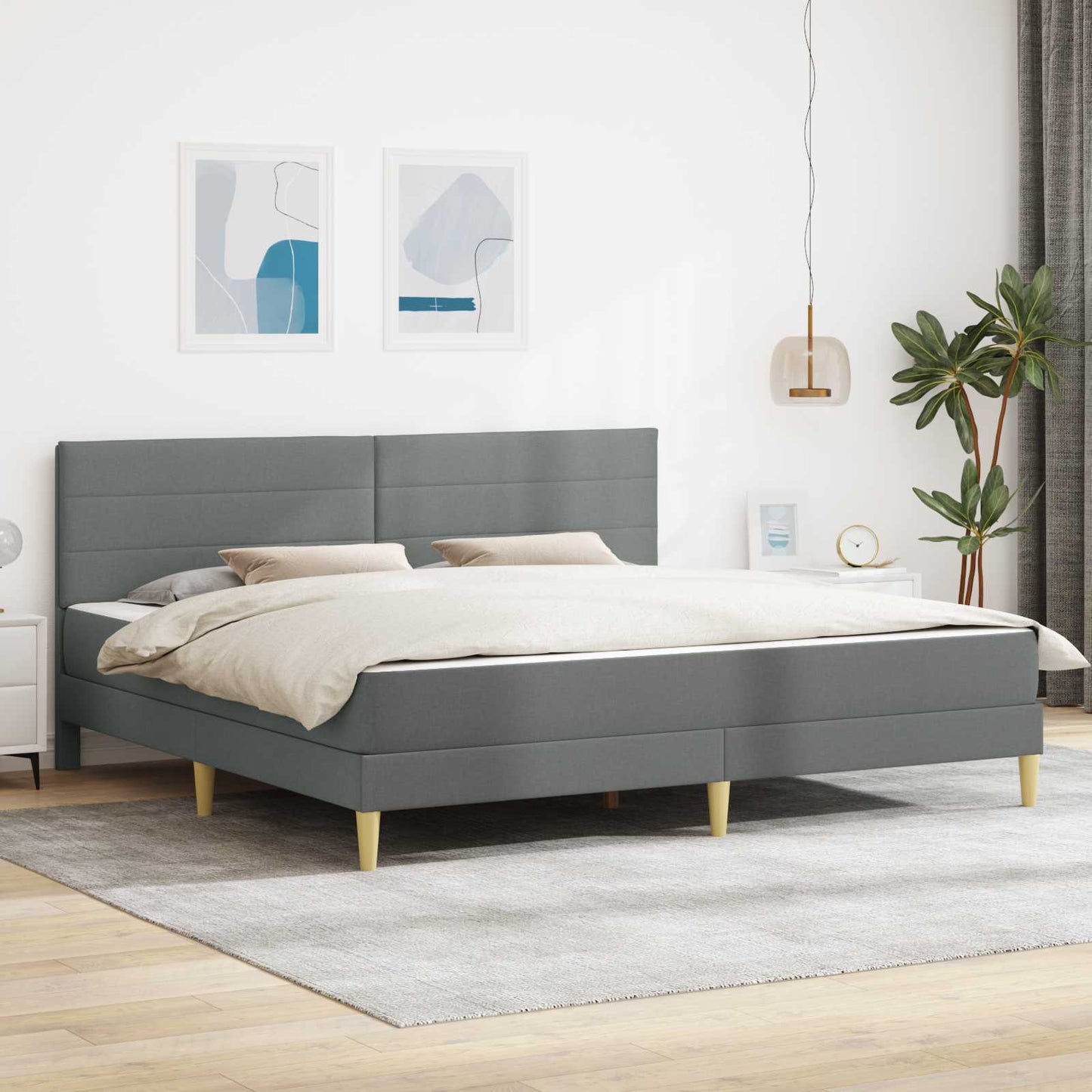 Bed Frame with Mattress Dark Grey 180 x 200 cm Fabric