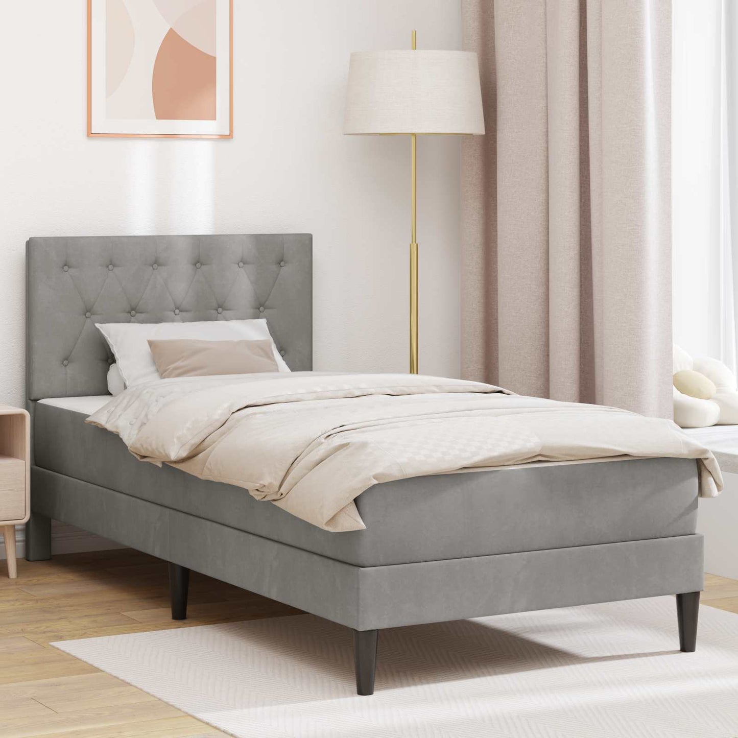 Bed Frame with Mattress Light Grey 90 x 190 cm Velvet