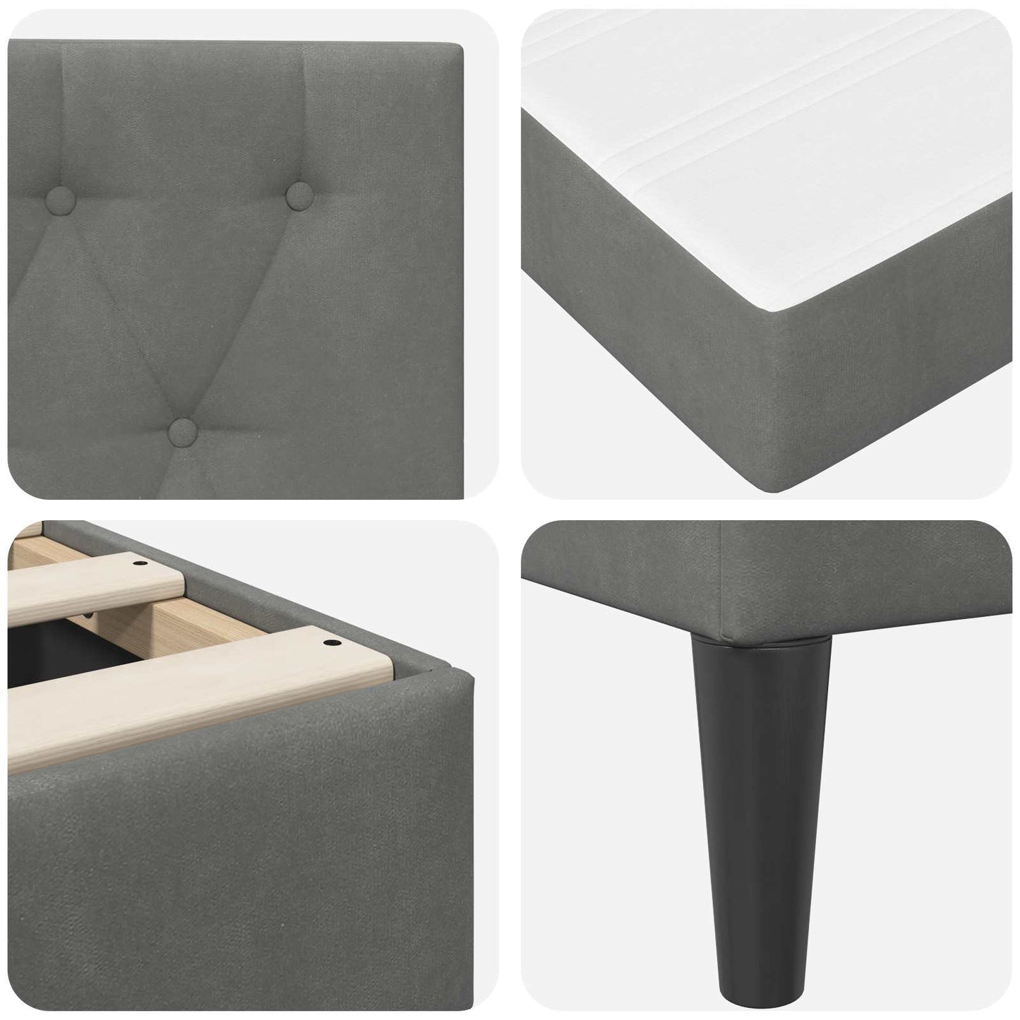 Bed Frame with Mattress Dark Grey 90 x 190 cm Velvet