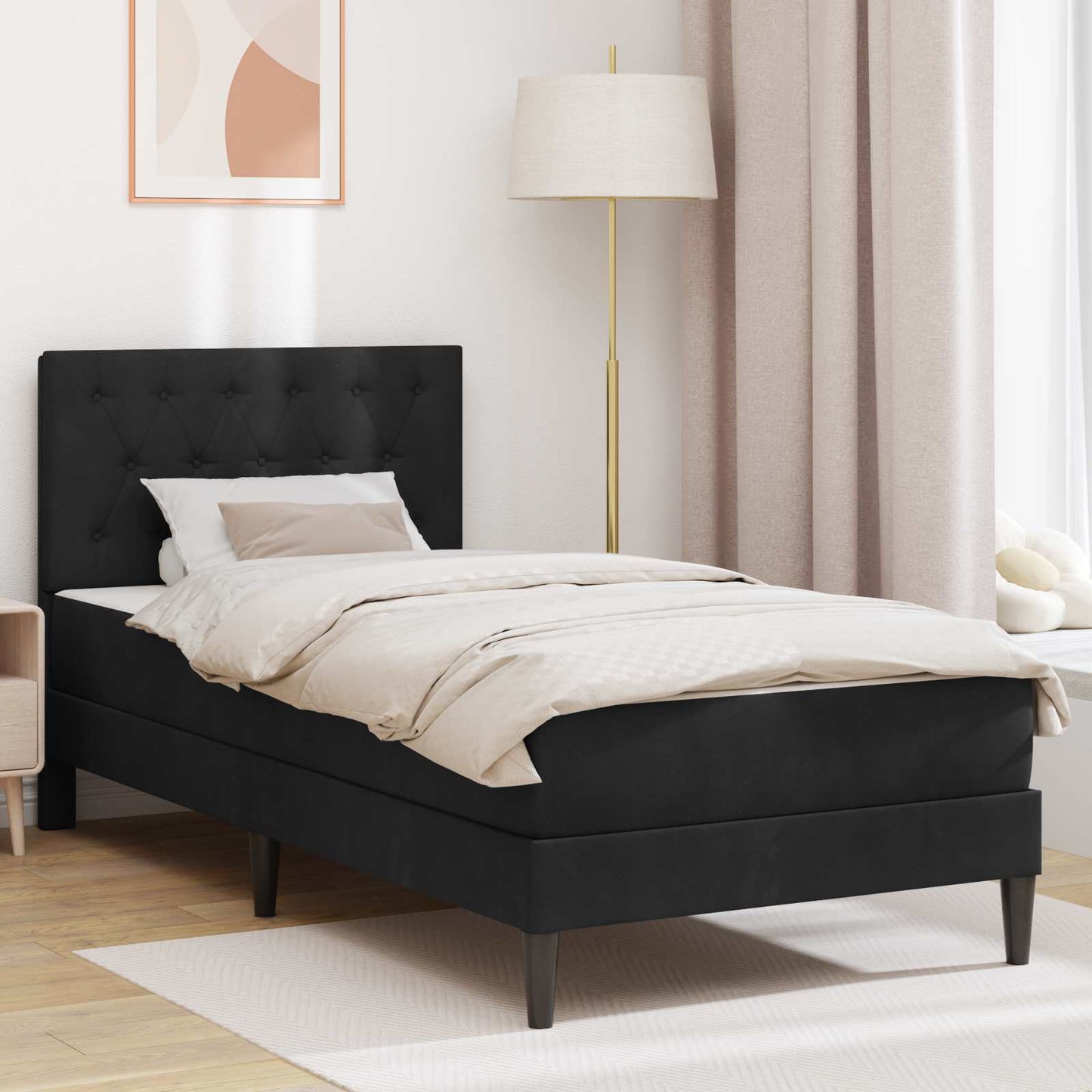 Bed Frame with Mattress with Headboard Black 90 x 190 cm Velvet
