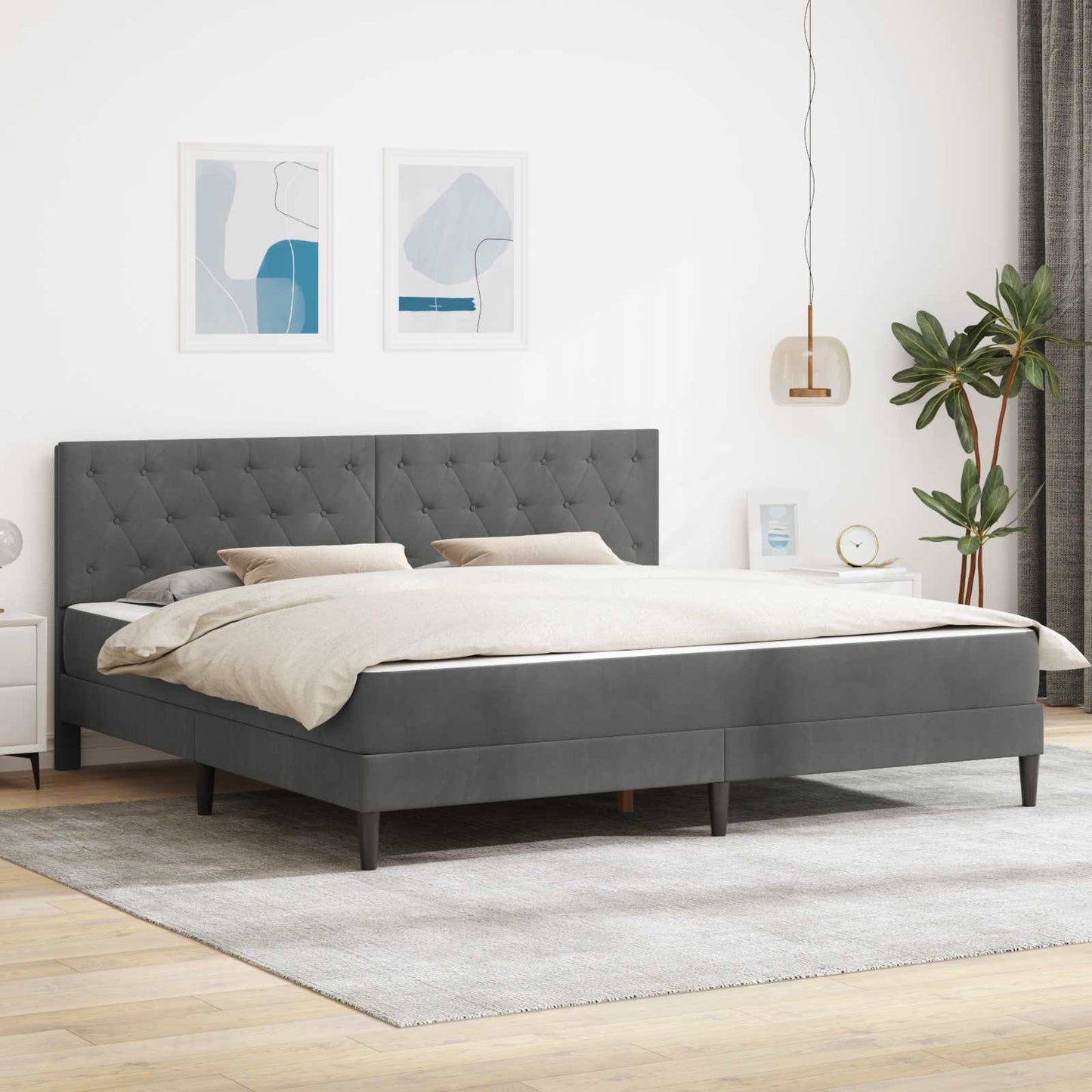 Bed Frame with Mattress Dark Grey 180 x 200 cm Velvet