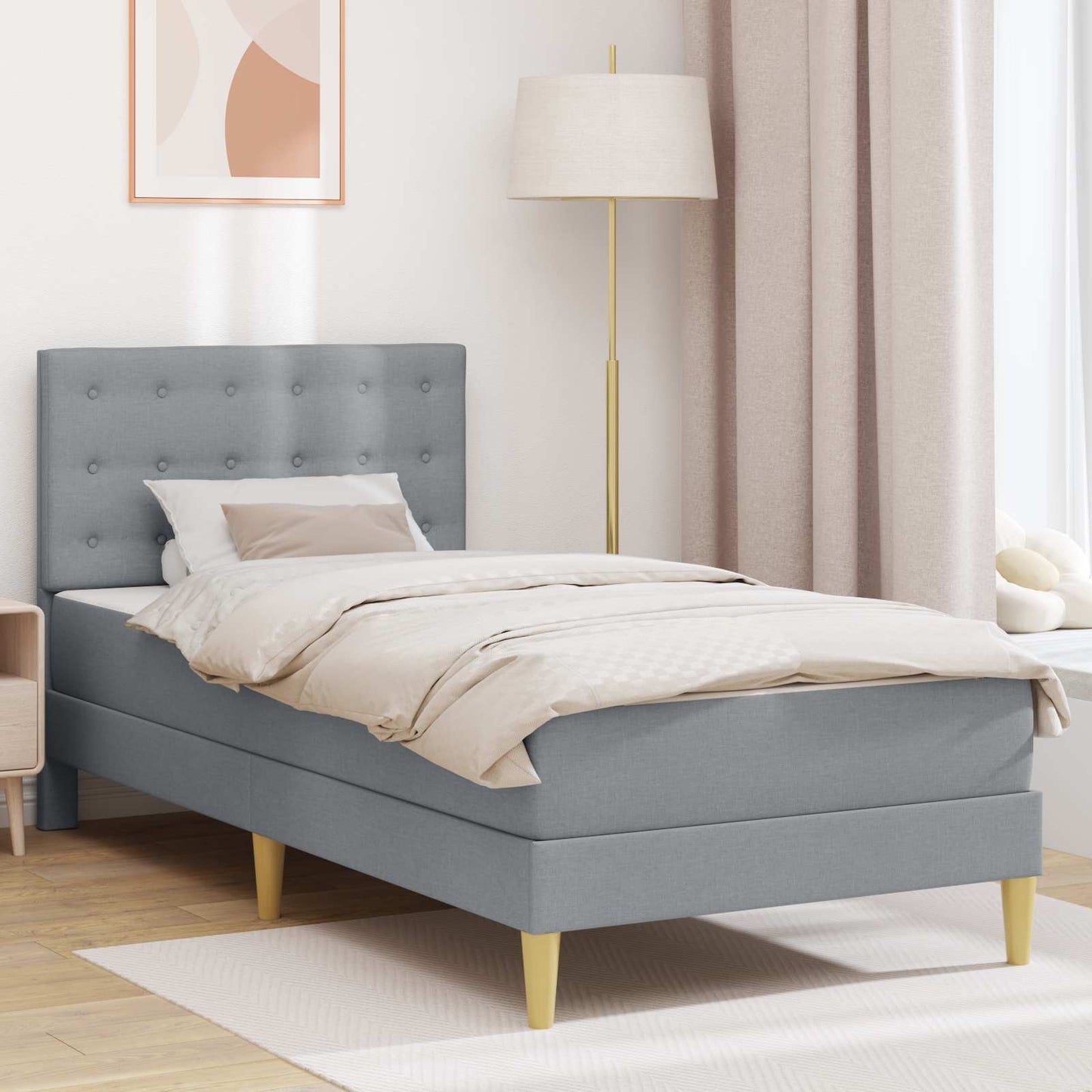 Bed Frame with Mattress Light Grey 90 x 190 cm Fabric