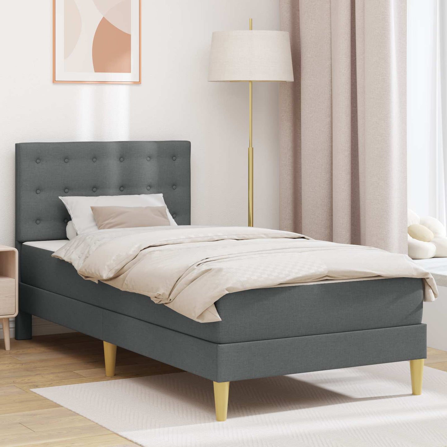 Bed Frame with Mattress Dark Grey 90 x 190 cm Fabric