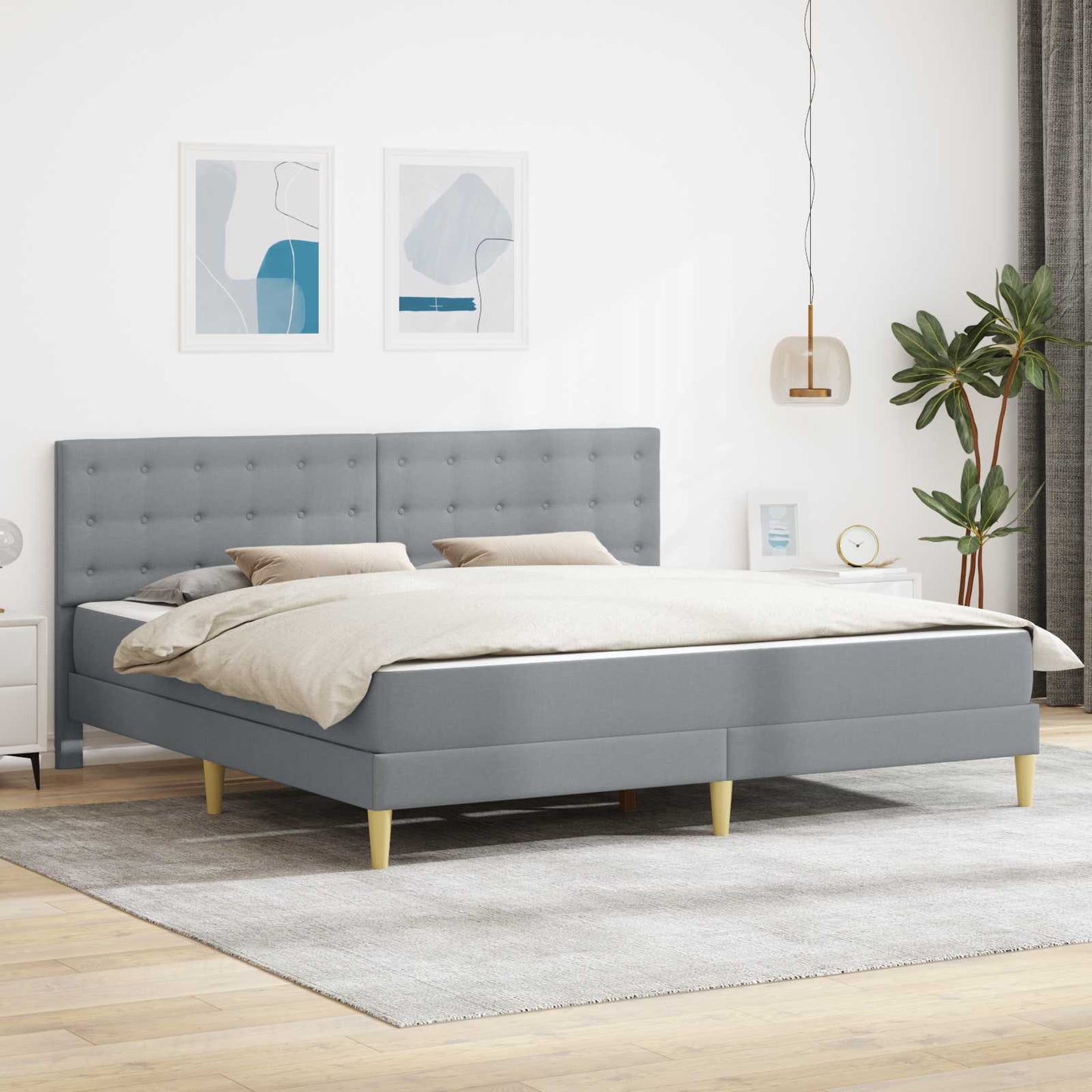 Bed Frame with Mattress Light Grey 180 x 200 cm Fabric
