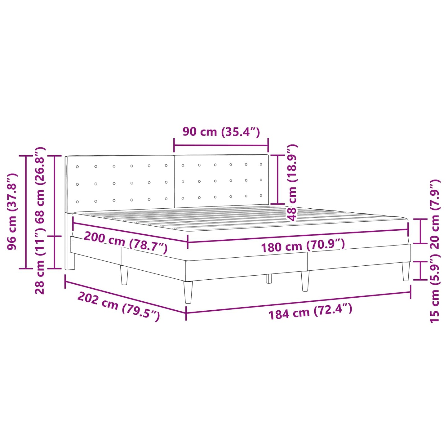 Bed Frame with Mattress Light Grey 180 x 200 cm Fabric