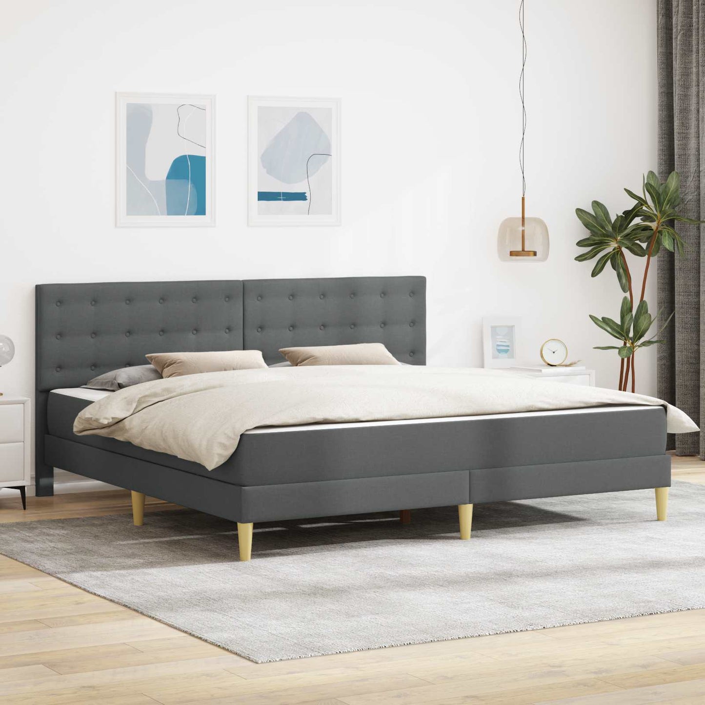 Bed Frame with Mattress Dark Grey Fabric