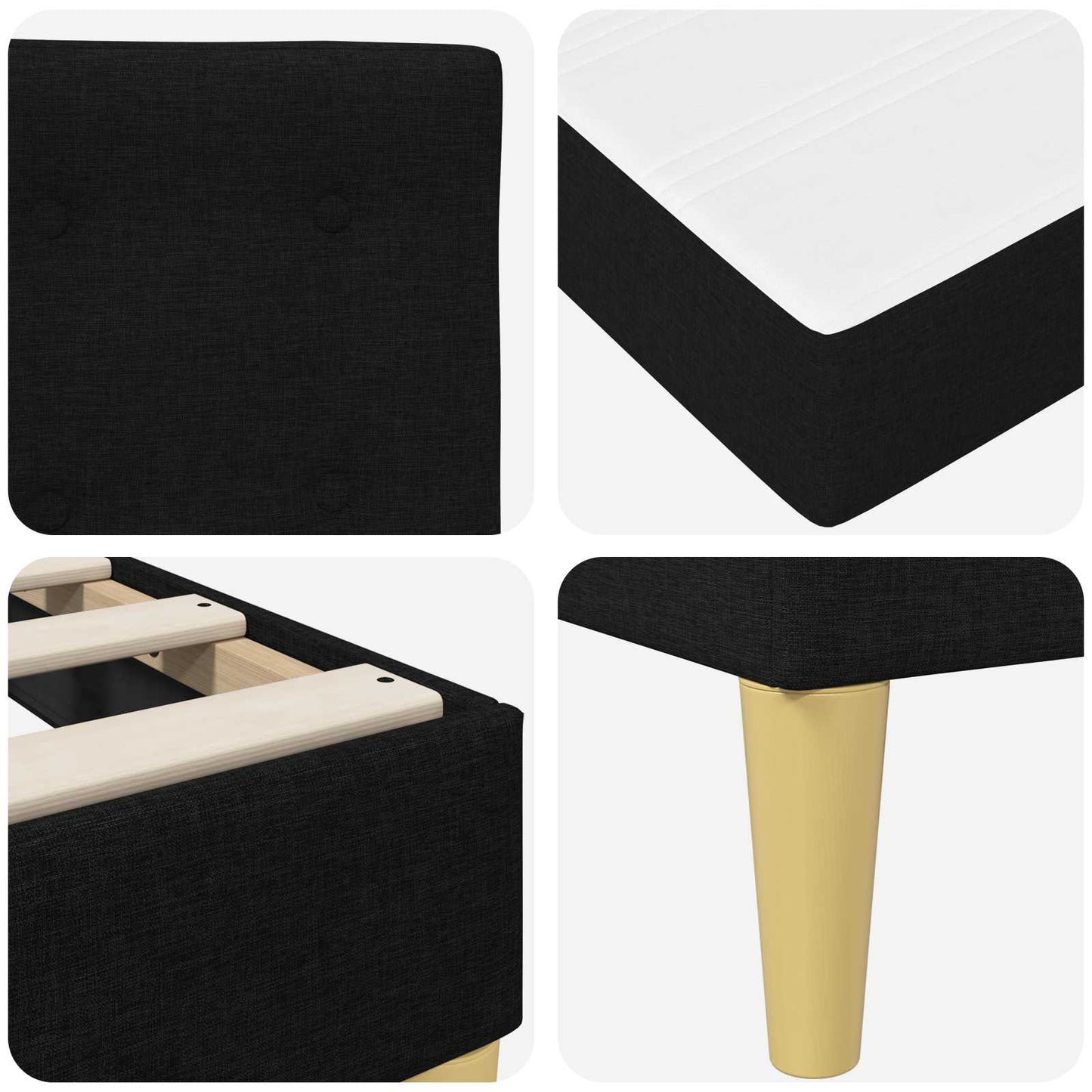 Bed Frame with Mattress Black 180 x 200 cm Fabric