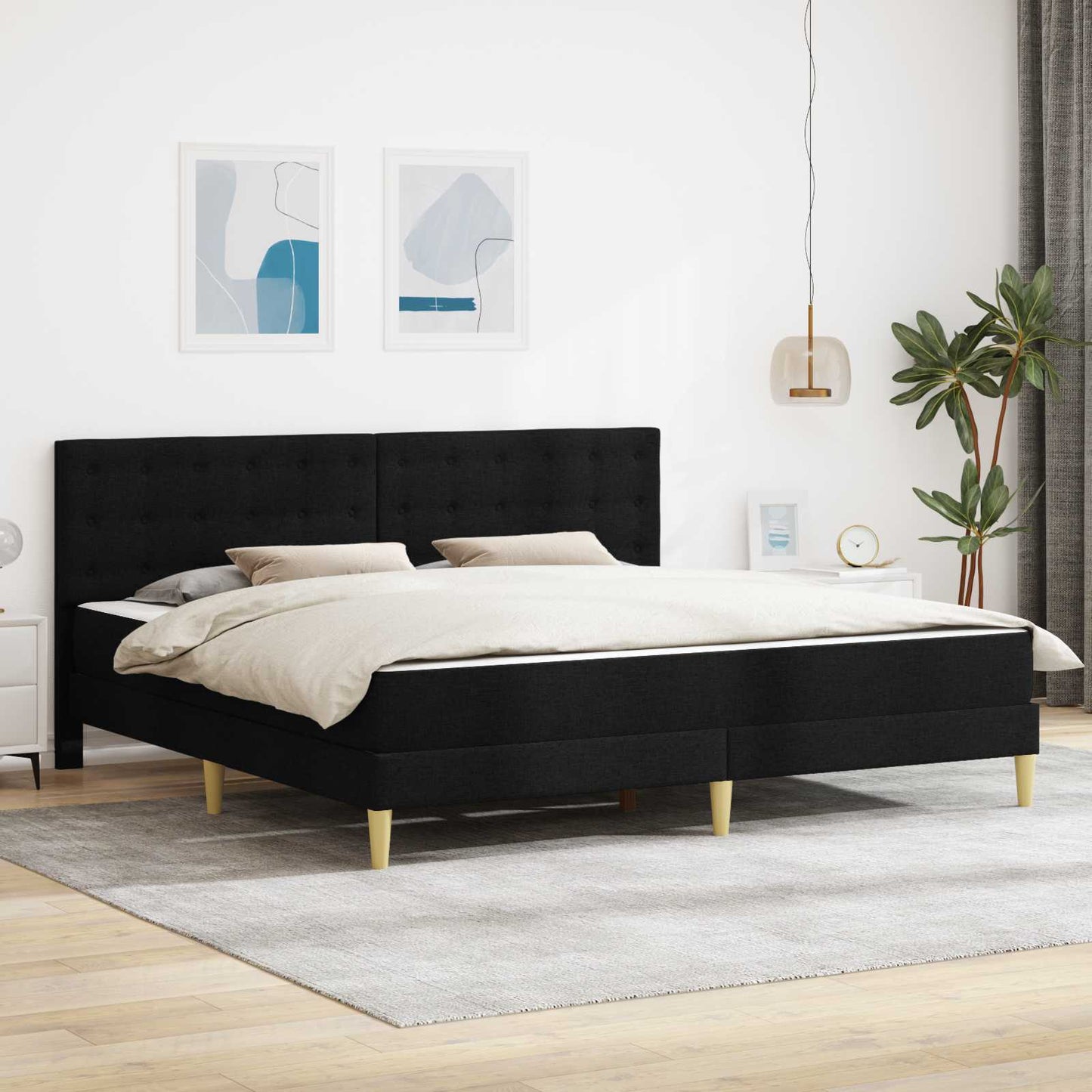 Bed Frame with Mattress Black 180 x 200 cm Fabric