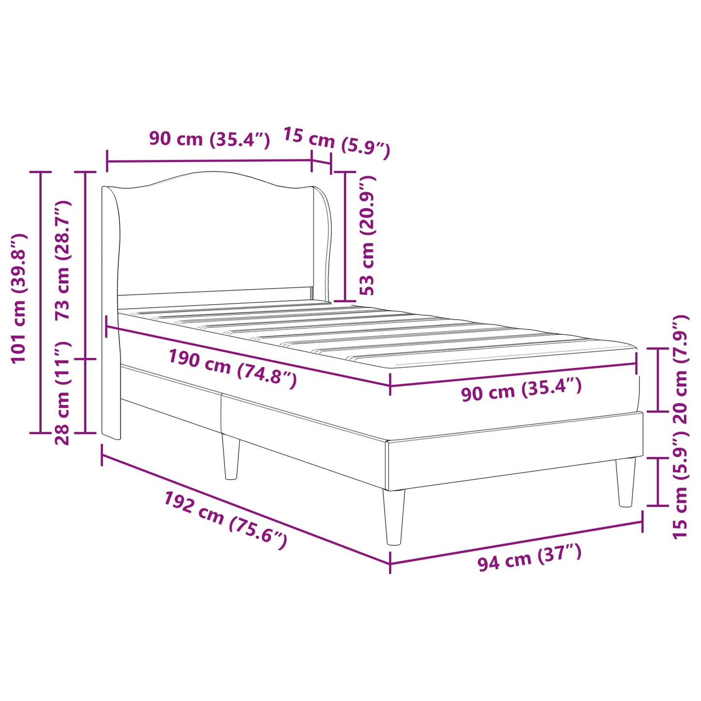 Bed Frame with Headboard Grey 90 x 190 cm Faux Leather