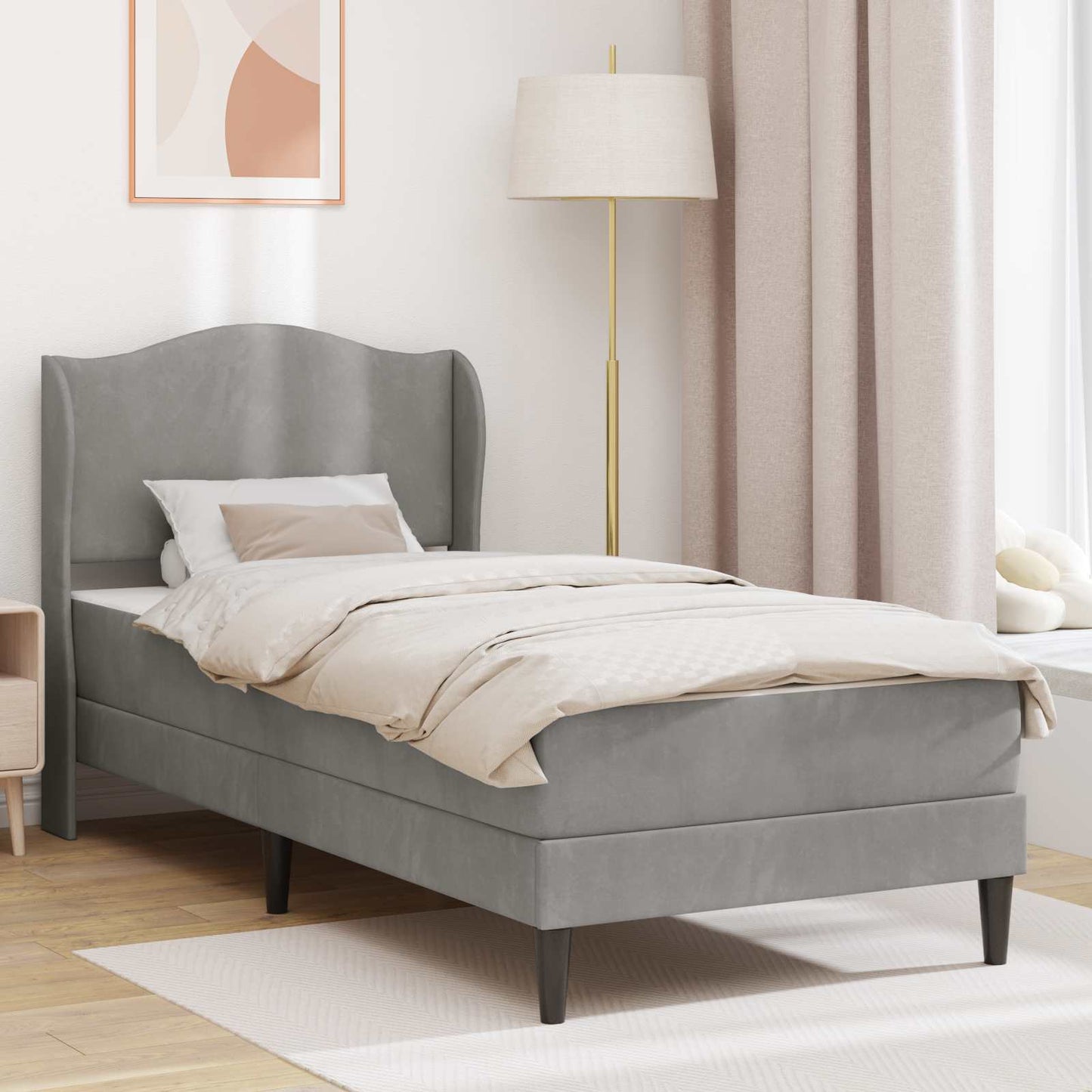 Bed Frame with Headboard Light Grey 90 x 190 cm Velvet