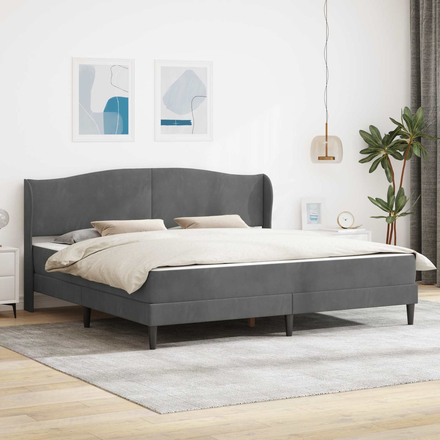 Bed Frame with Headboard Dark Grey 180 x 200 cm Velvet